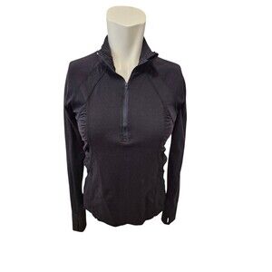 Kyodan Activewear Pullover Mesh 1/4 Zip Activewear Top Thumb Holes Black Sz S